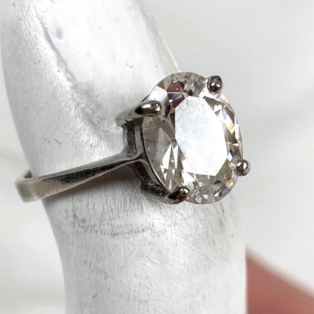 Cubic zirconia faceted solitaire 925 sterling silver ring artist initials SU - Picture 7 of 8